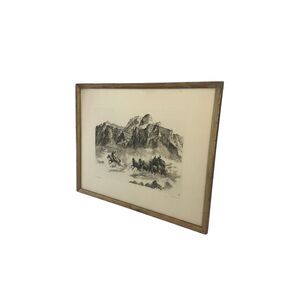 R.H. Palenske Signed Pony Express Drypoint Print Framed Matted Western Art
